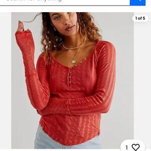 Free People Wild Hearts Henley Long Sleeved Top in Persimmon